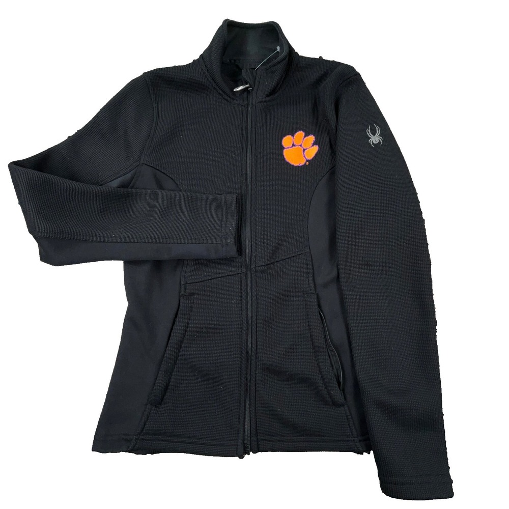 Clemson Tigers Jacket Women Small Black Spyder Waffle Knit Full Zip Layer Ladies